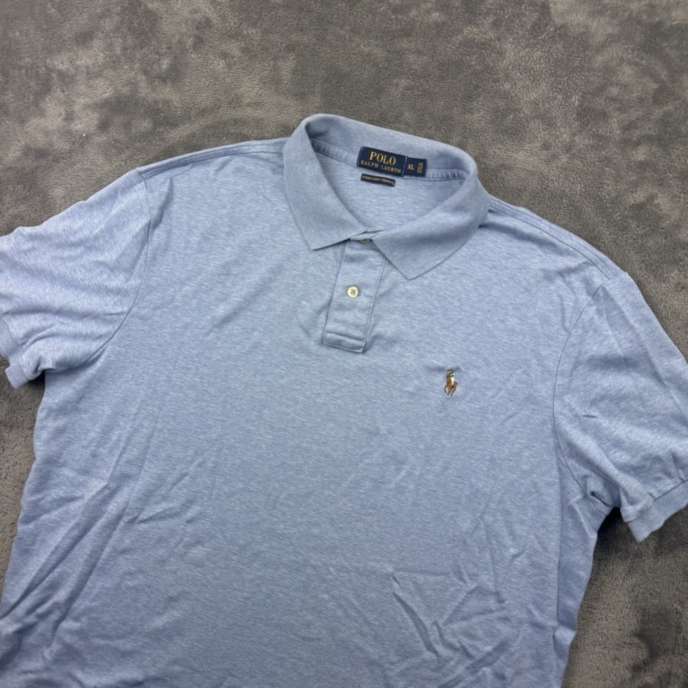 Polo Ralph Lauren Shirt Men XL‎ Blue Pima Cotton Short Sleeve Rugby Soft Touch